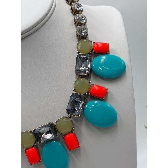 J. Crew‎ Aqua green and Coral orange stones rhinestones Necklace - Picture 4 of 10